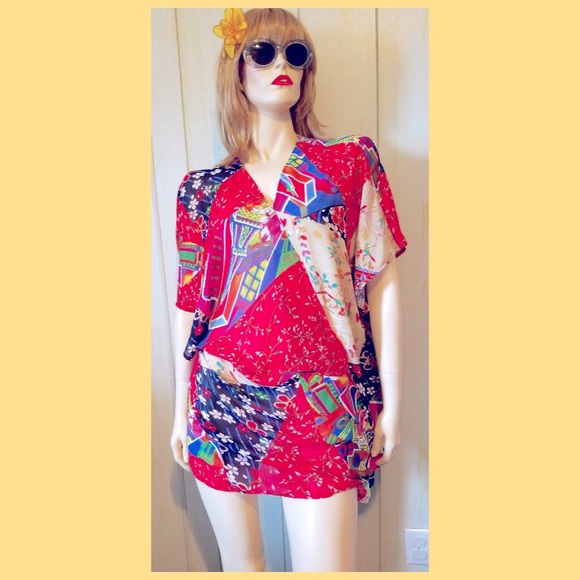 🌺Beach Babe Boho Floral Patchwork Chiffon Swim Coverup Wrap O/S - Picture 2 of 8